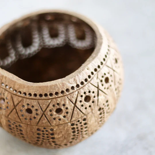 Hand Carved Coconut shell Candle Holder